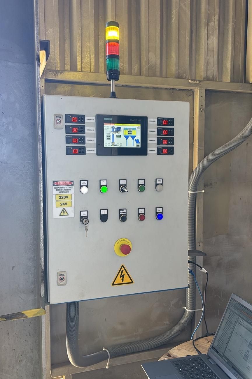 Painel de automação com sinalizador e monitoramento em campo